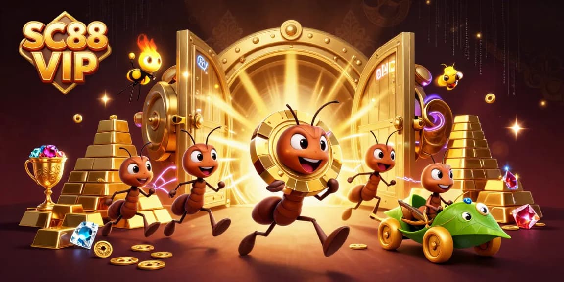 Experience exciting wins with SC88 VIP in a vibrant 3D casino heist illustration.