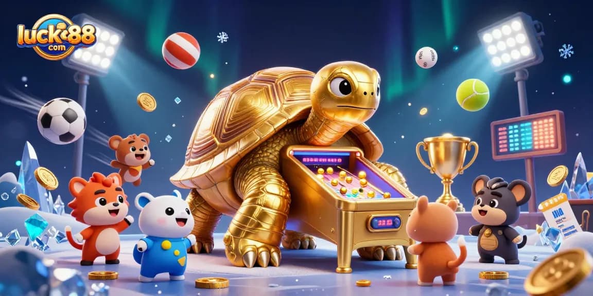 Engage in exciting games at luck88com with a vibrant arcade scene featuring animated characters and dynamic sports elements.