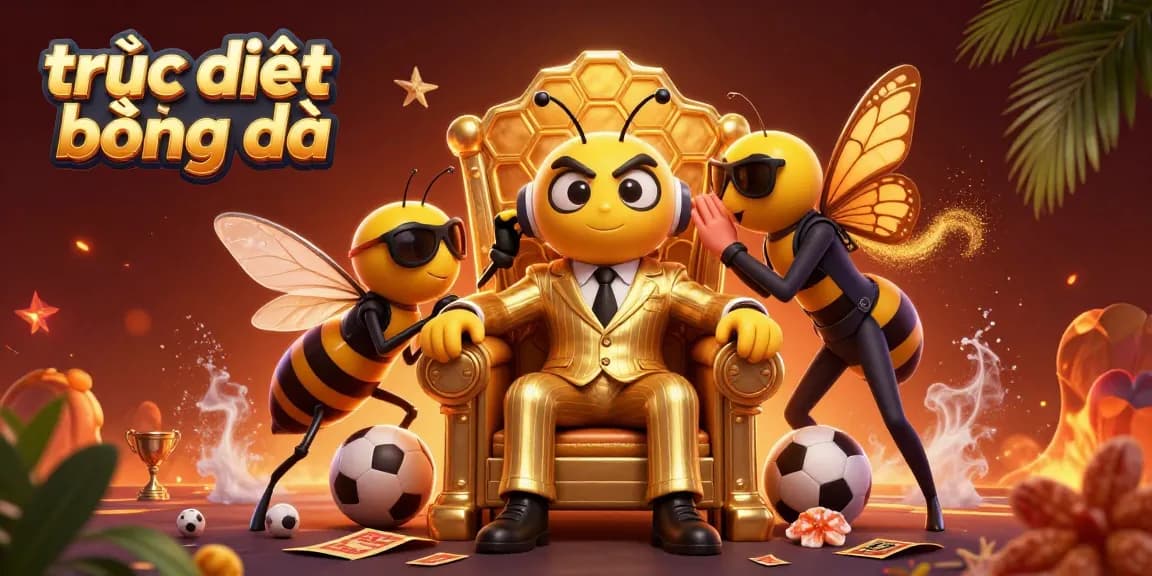 Experience trực tiếp bóng đá with the thrilling sports atmosphere embodied by a cartoon bumblebee mob boss.