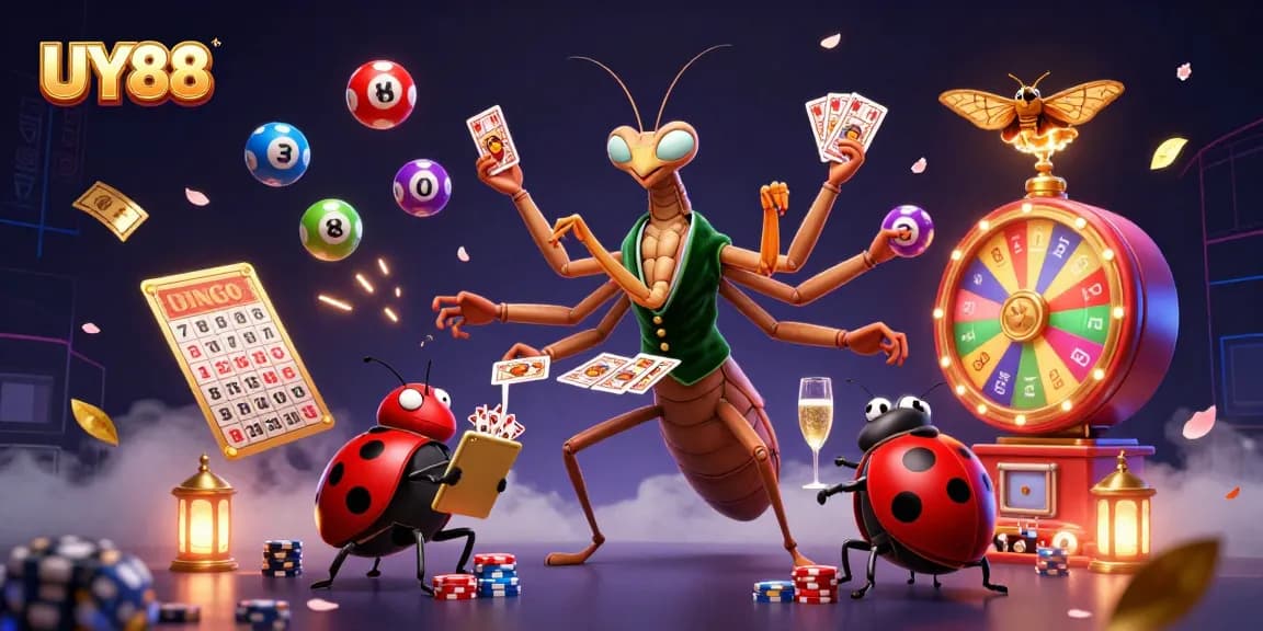 Engage with UY88's vibrant lottery scene featuring dynamic game elements and characters.