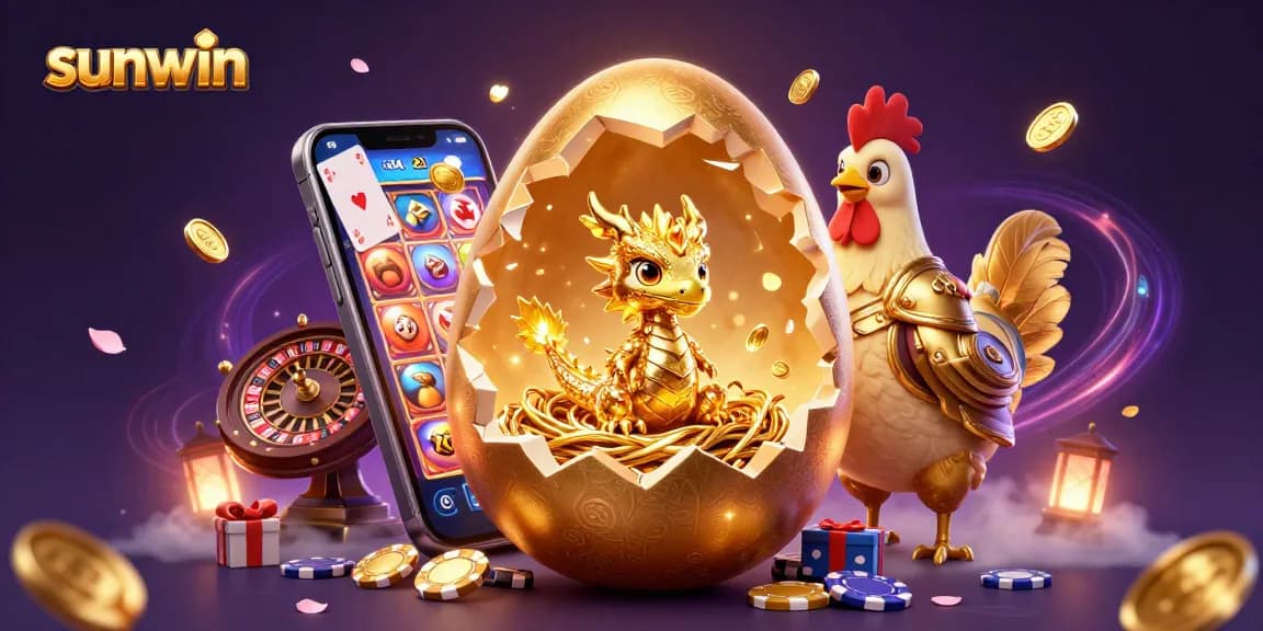 Engage with Sunwin's vibrant gaming universe, showcasing a golden dragon amid rich casino elements.
