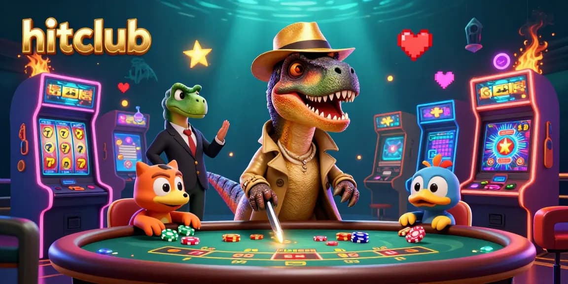 Hitclub velociraptor card counter amidst colorful slots, capturing the thrill of casino action.