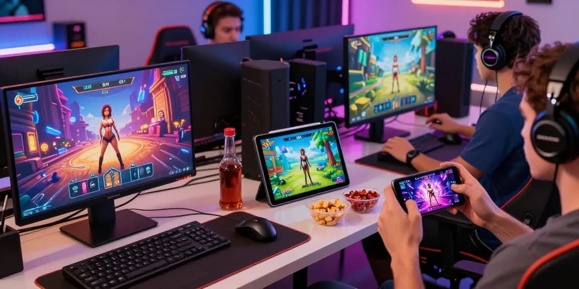 Engaged players enjoying exciting porn games on desktop, tablet, and mobile devices with immersive graphics.