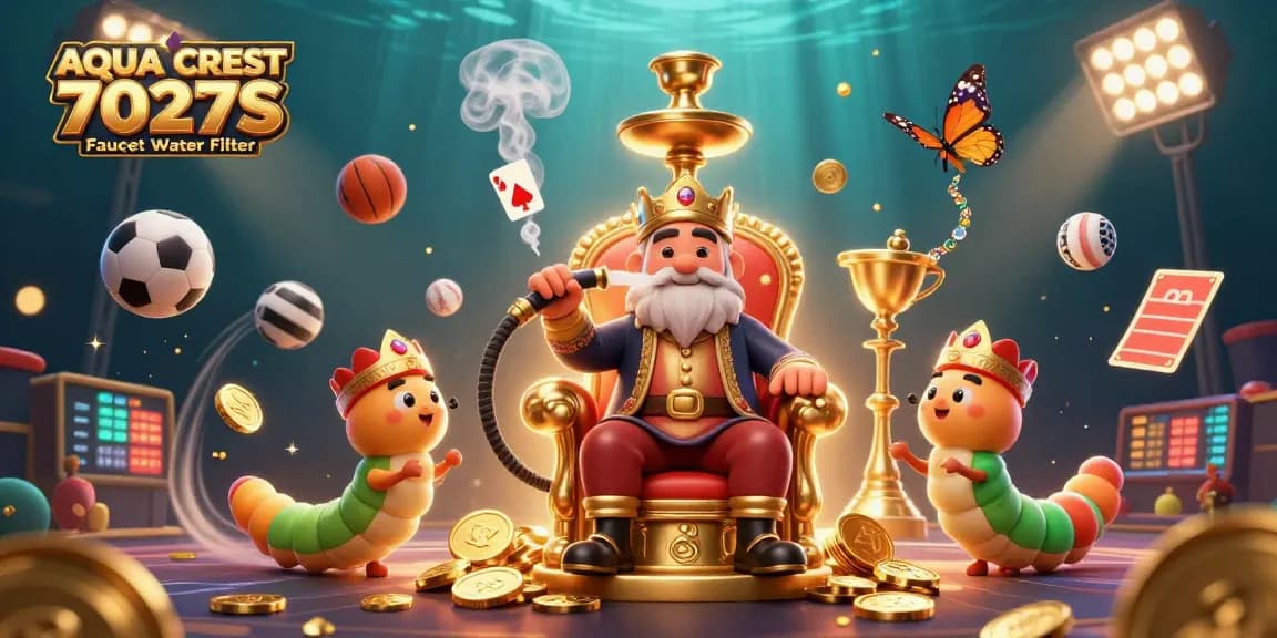 AQUA CREST 7027S Faucet Water Filter showcased as part of a vibrant 3D casino-themed illustration highlighting gambling elements.