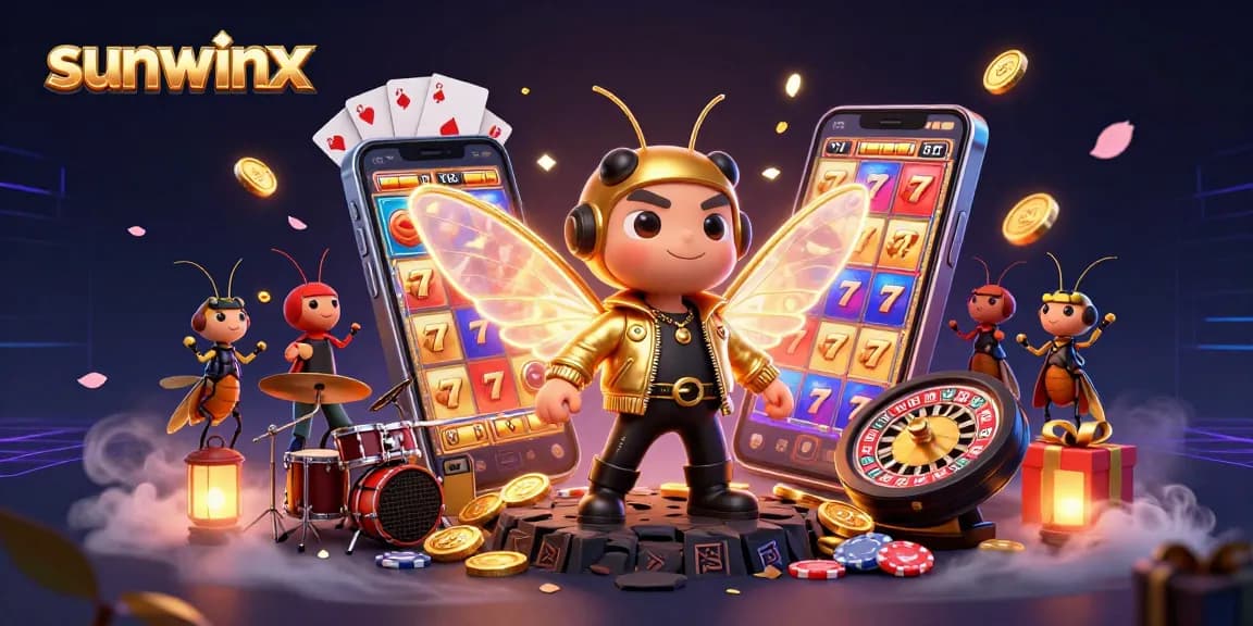 Engage with sunwinx in an electrifying casino scene featuring vibrant slot games and charismatic characters.