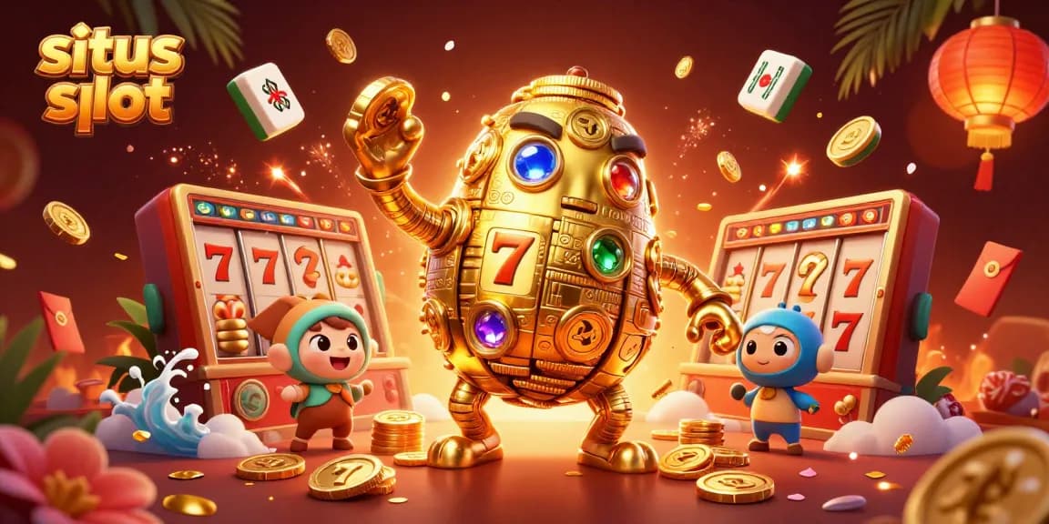 Mainkan situs slot dengan pesta jackpot yang diwarnai koin emas dan simbol keberuntungan.