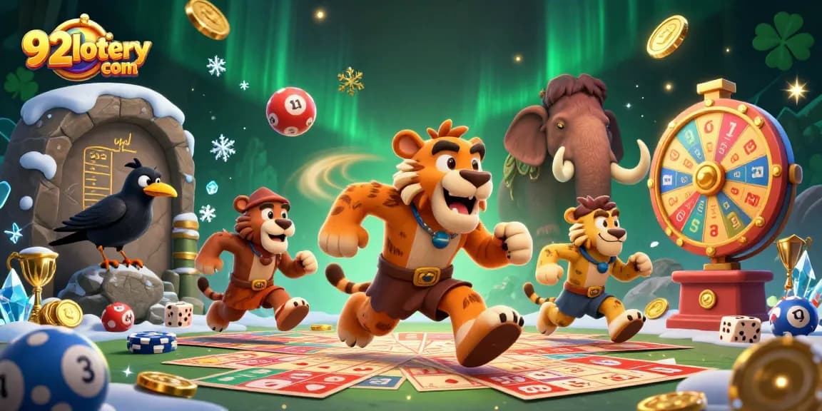 Engage with thrilling lottery actions at 92lottery com featured in a vibrant prehistoric casino scene.
