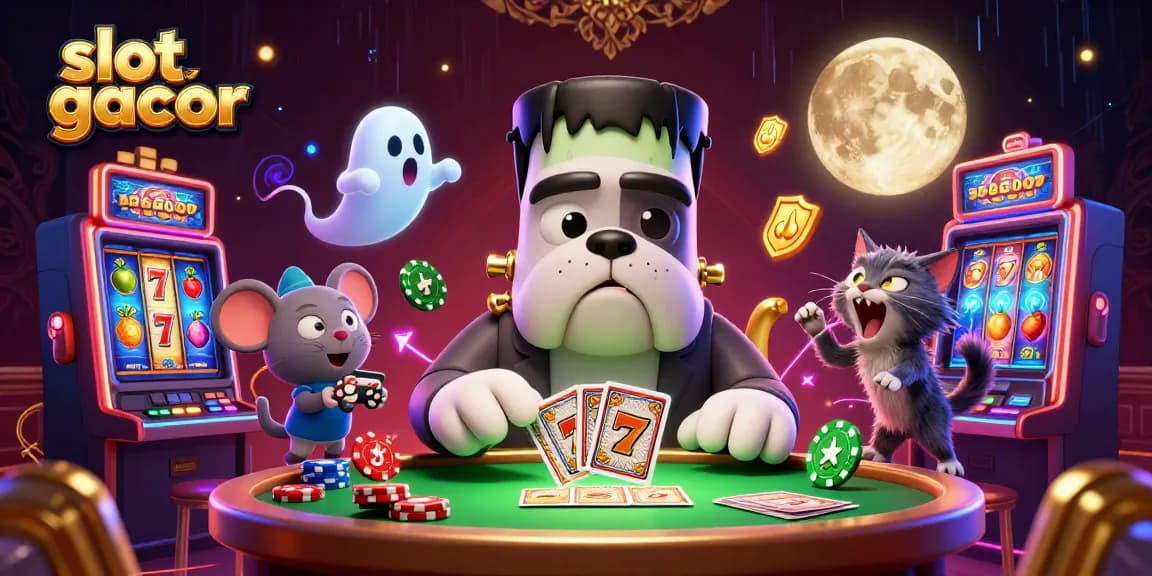 Spin slot gacor reels surrounded by whimsical 3D characters and vibrant casino elements.