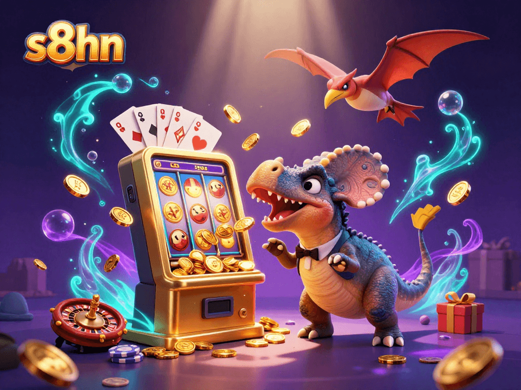 Catch jackpot coins at s8hn with a pachycephalosaurus headbutting a golden slot machine!