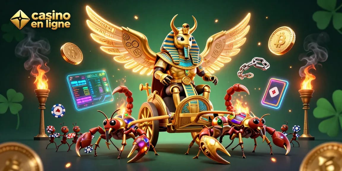 Plongez dans l'univers captivant des jeux de casino en ligne avec une illustration dynamique de personnages amusants et d'éléments de jeu.