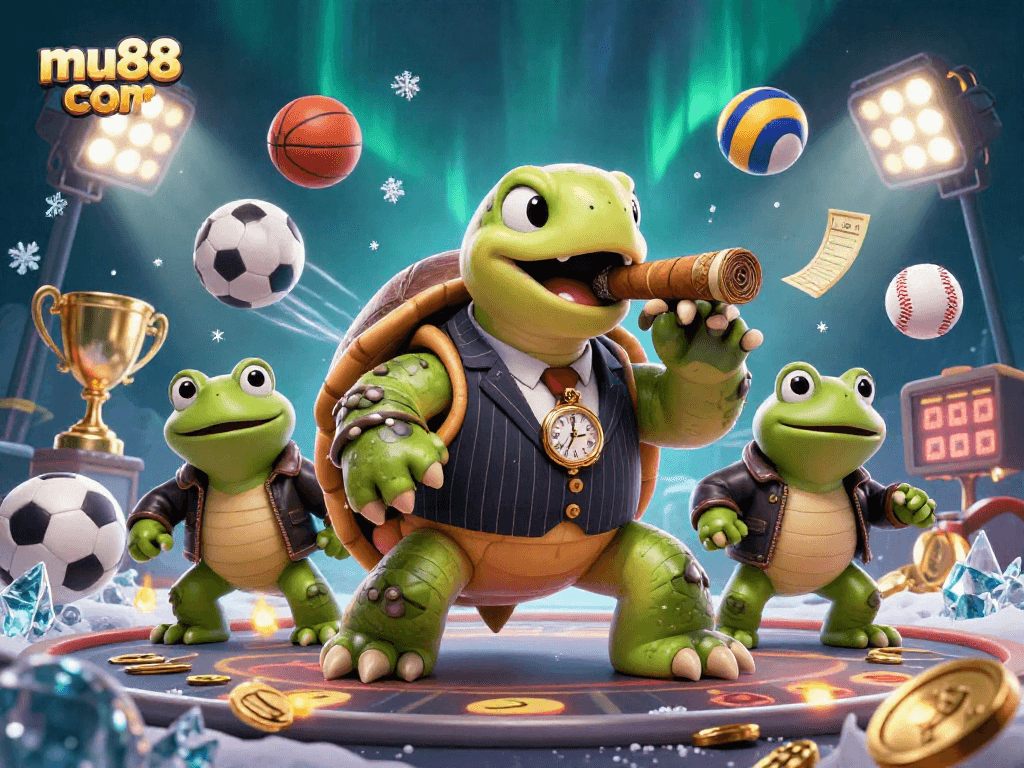 Engage with mu88 com to explore vibrant casino action featuring a turtle mobster and enforcers.