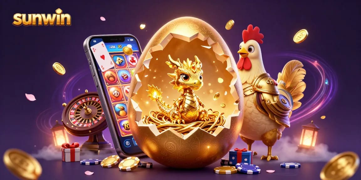 Engage with Sunwin's vibrant gaming universe, showcasing a golden dragon amid rich casino elements.