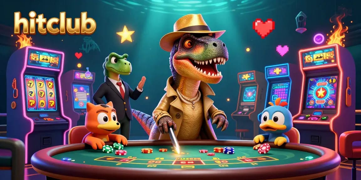Hitclub velociraptor card counter amidst colorful slots, capturing the thrill of casino action.