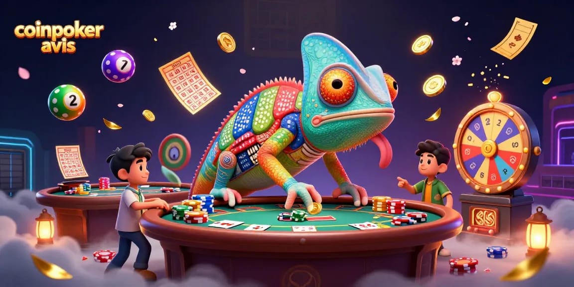 coinpoker avis : gagner des jetons en jouant aux tables de poker avec un caméléon animateur dynamique