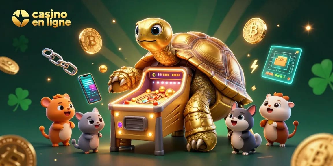Jouer au casino en ligne avec des machines à sous et une tortue géante interactive.