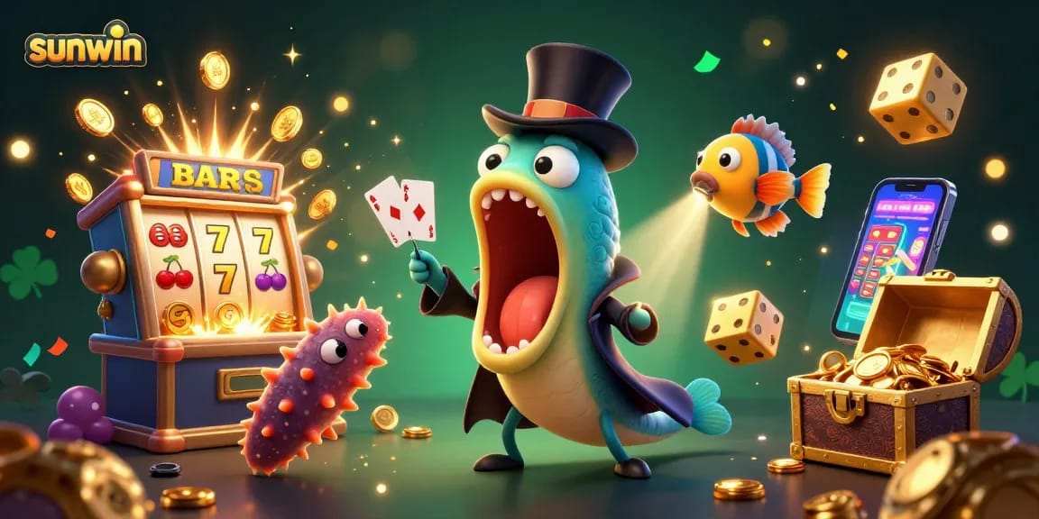 Experience excitement at sunwin with a vibrant 3D casino scene featuring magical sea creatures, jackpot slots, and immersive gaming.