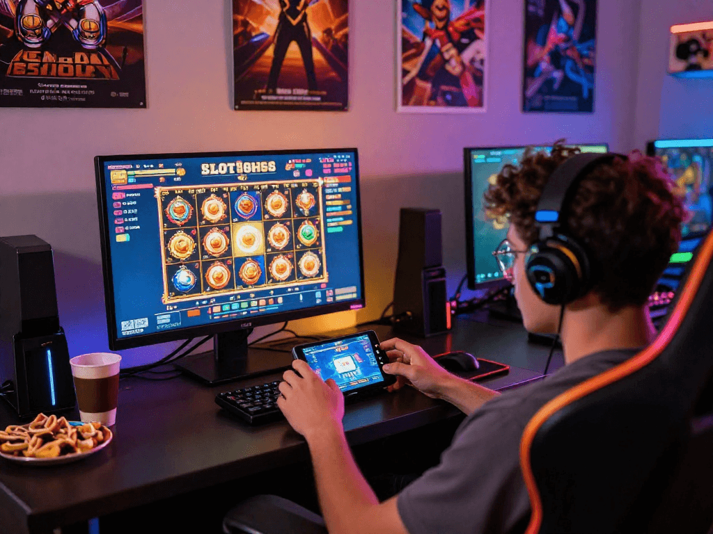 Engaging player enjoying slot88 online gaming experience in a modern setting.