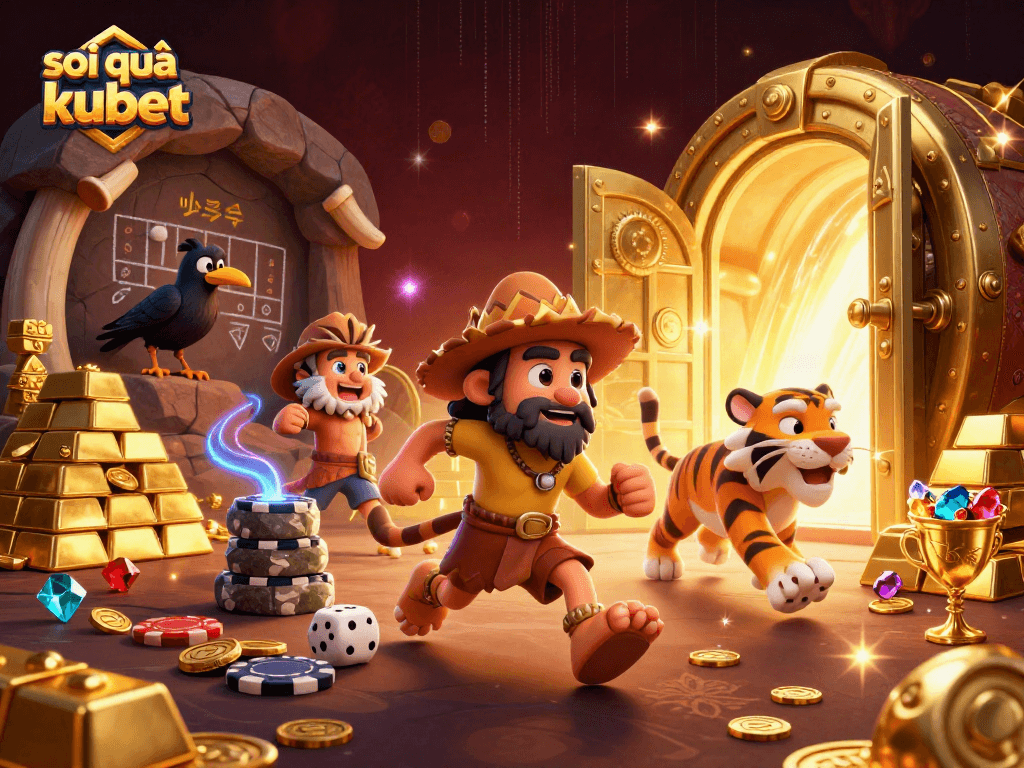 Play and win with soi cầu kubet in this vibrant 3D casino illustration featuring prehistoric elements.