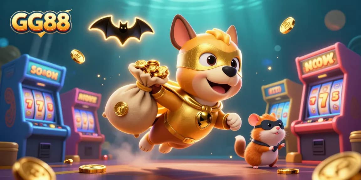 Engage with GG88's adrenaline-pumping casino experience, featuring a superhero dog and exciting gaming elements.