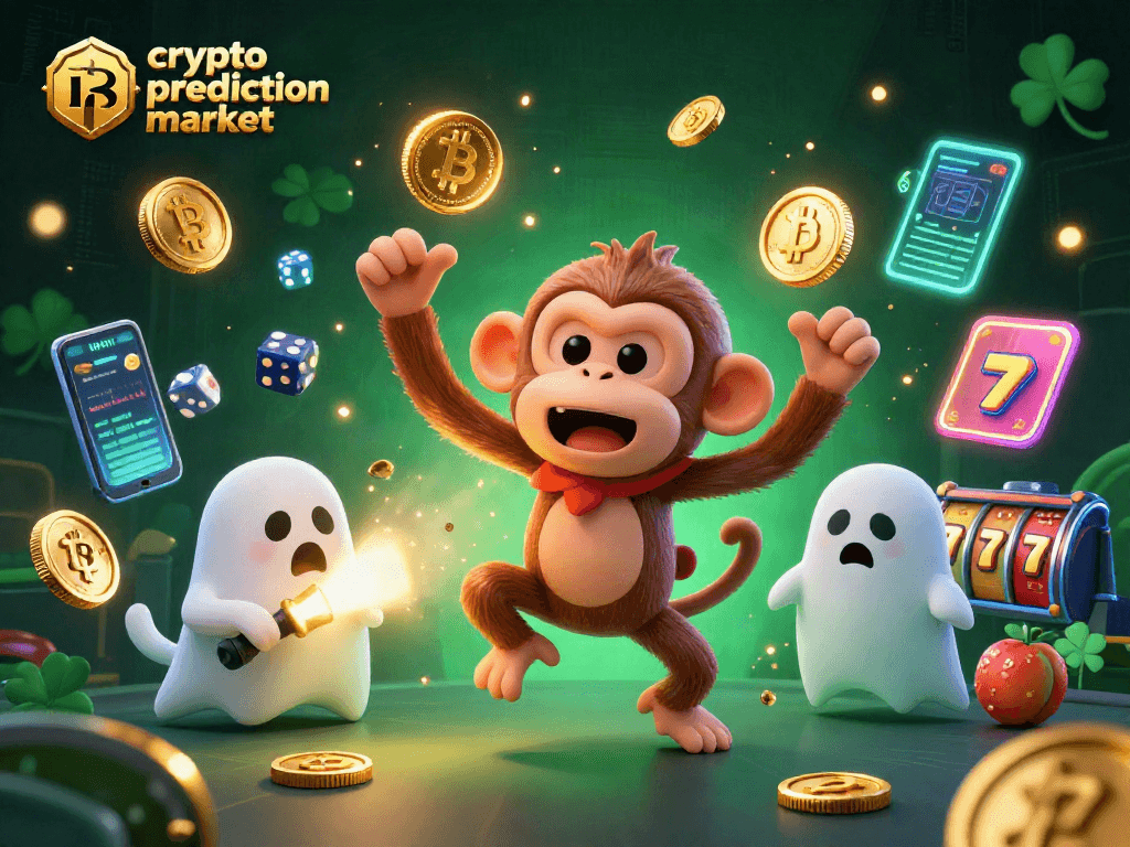 Engage in the crypto prediction market with a lively scene of a magical casino experience.