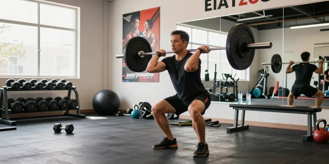 Astera Shop fitness scene with an athlete lifting weights in a bright, modern gym.