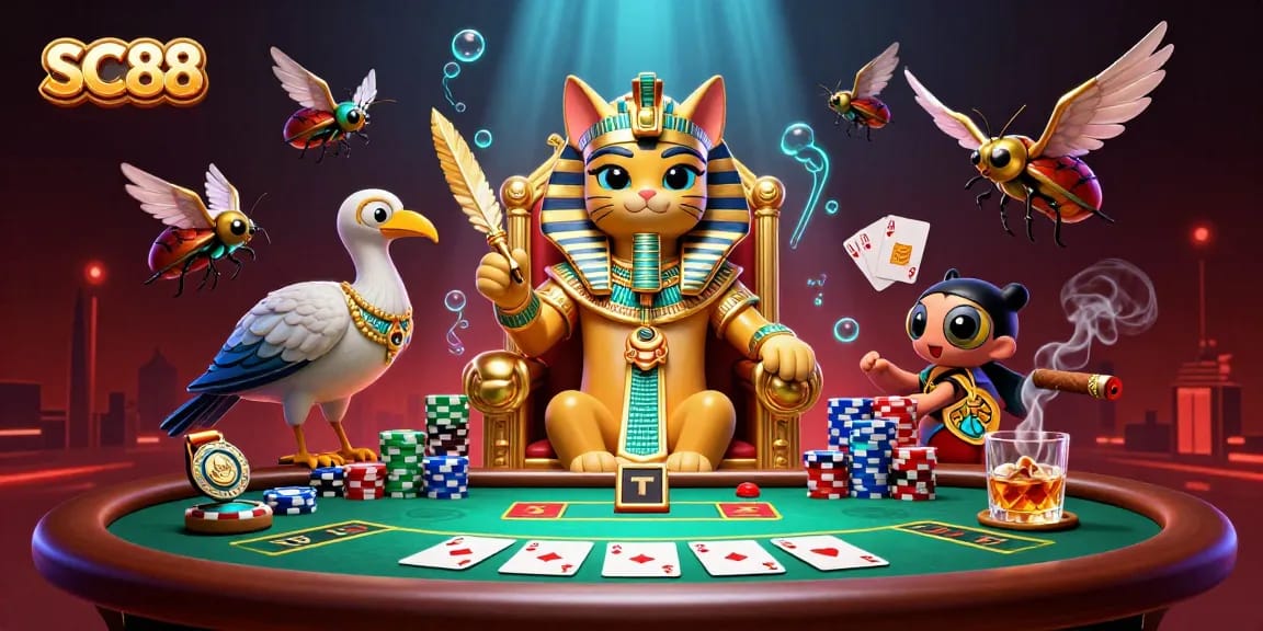 Engage in thrilling poker action at SC88 with vibrant casino characters and rich game elements.