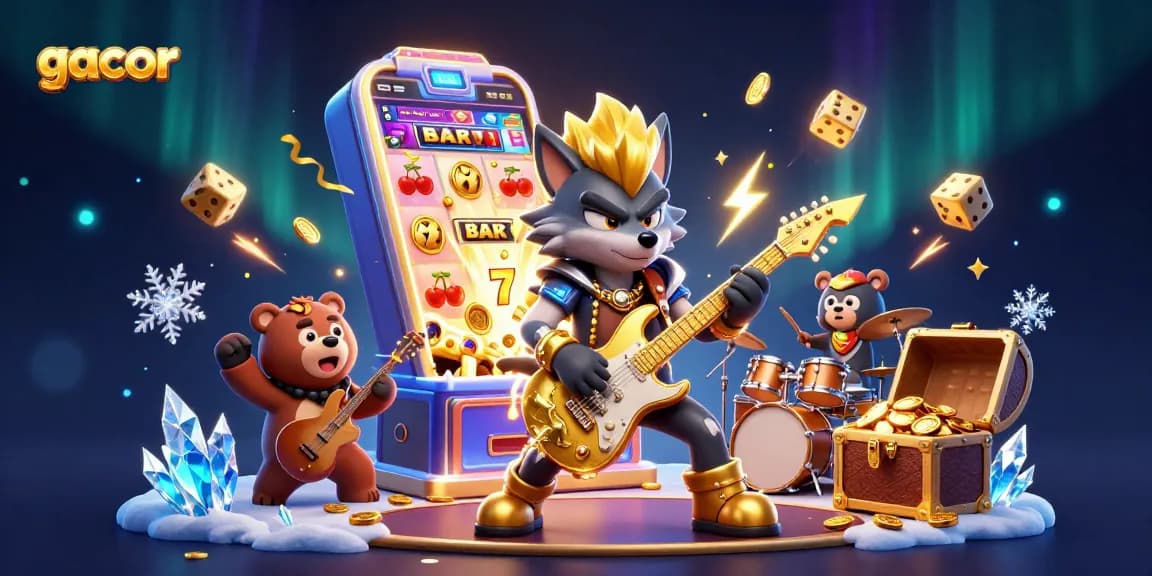 Engage with gacor slots on a vibrant casino stage featuring dynamic characters and rich game elements.