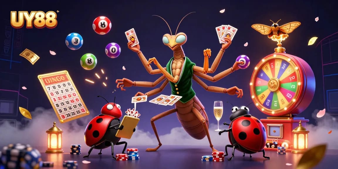 Engage with UY88's vibrant lottery scene featuring dynamic game elements and characters.