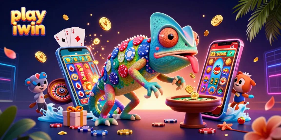 Play iwin with exciting casino games highlighted in a vibrant 3D illustration.