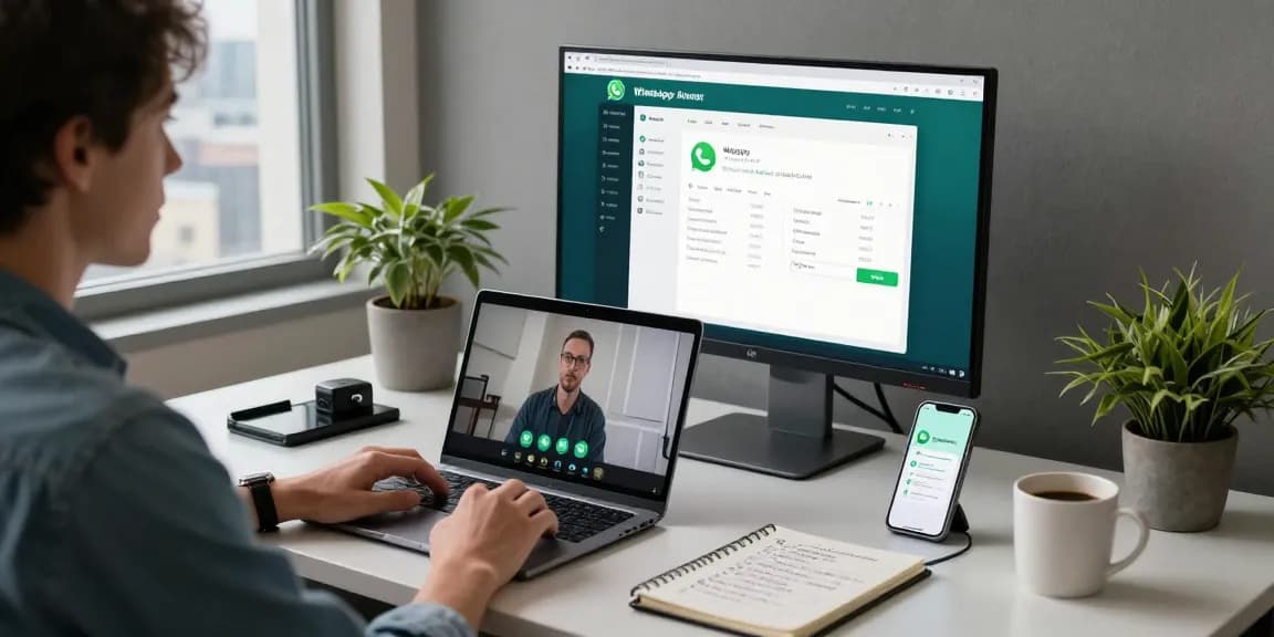 Engaging with WhatsApp網頁版 on a digital workspace, showcasing modern tech setup.