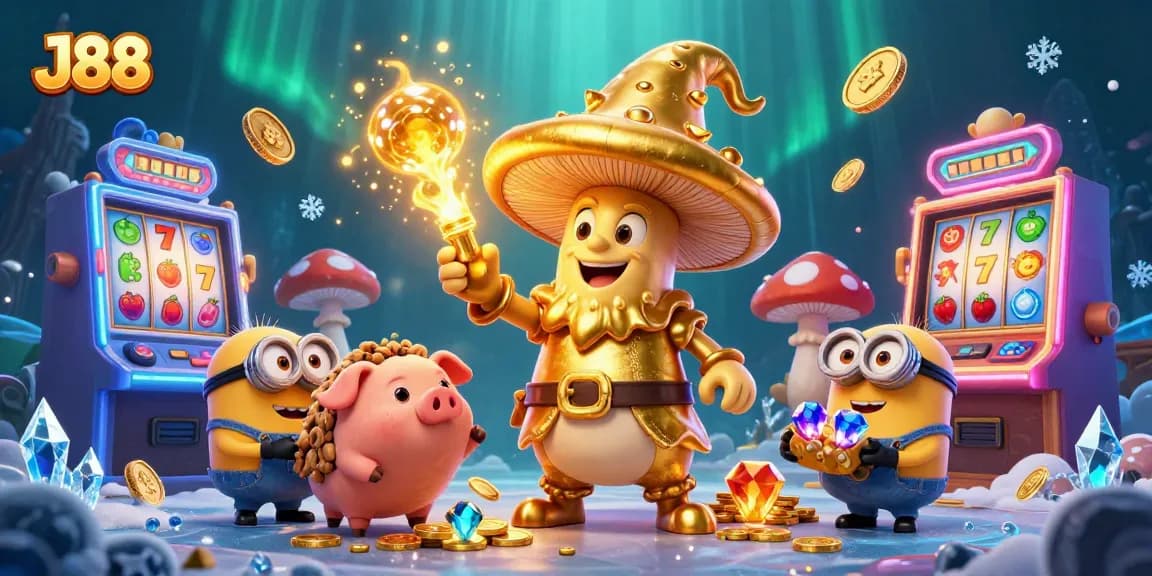 Play and win with J88's magical slots featuring golden treasures and enchanting characters.