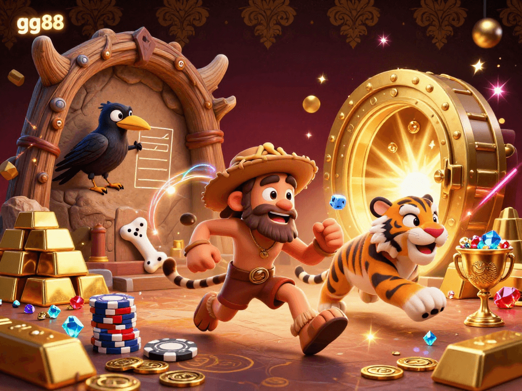 Experience high-stakes thrills with gg88 in this vibrant prehistoric casino scene.