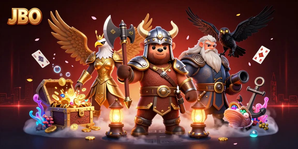 Experience thrilling wins at JBO, surrounded by dazzling treasures and vibrant game elements.
