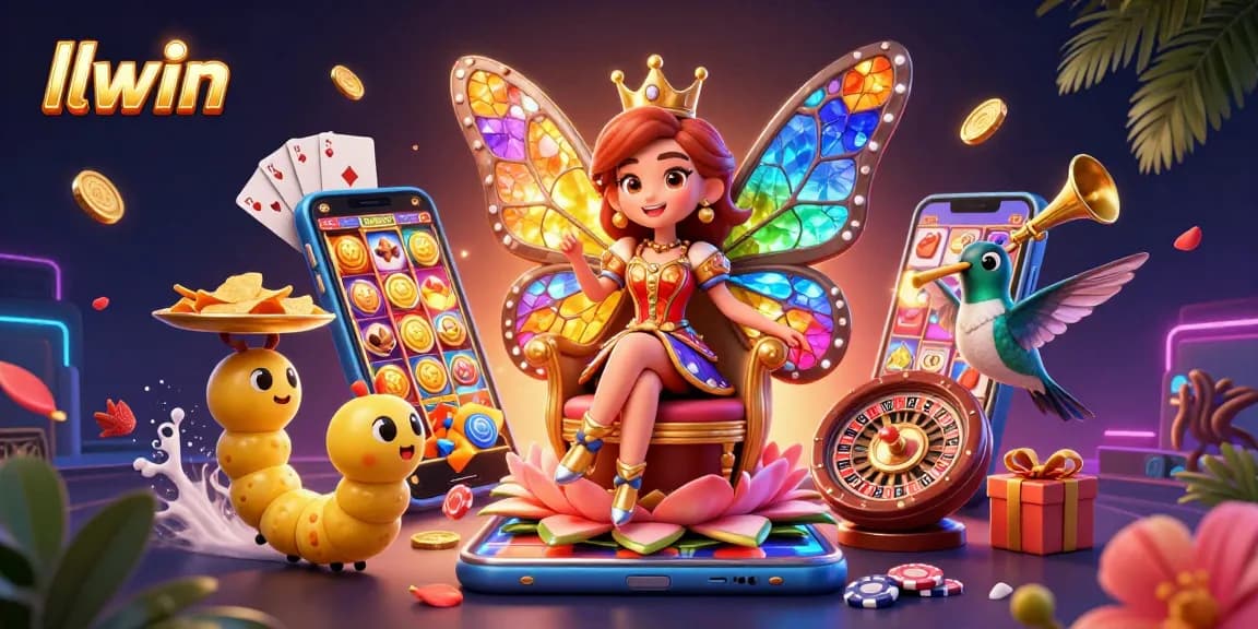 Experience thrilling gaming with llwin's vibrant 3D illustration showcasing diverse casino themes.