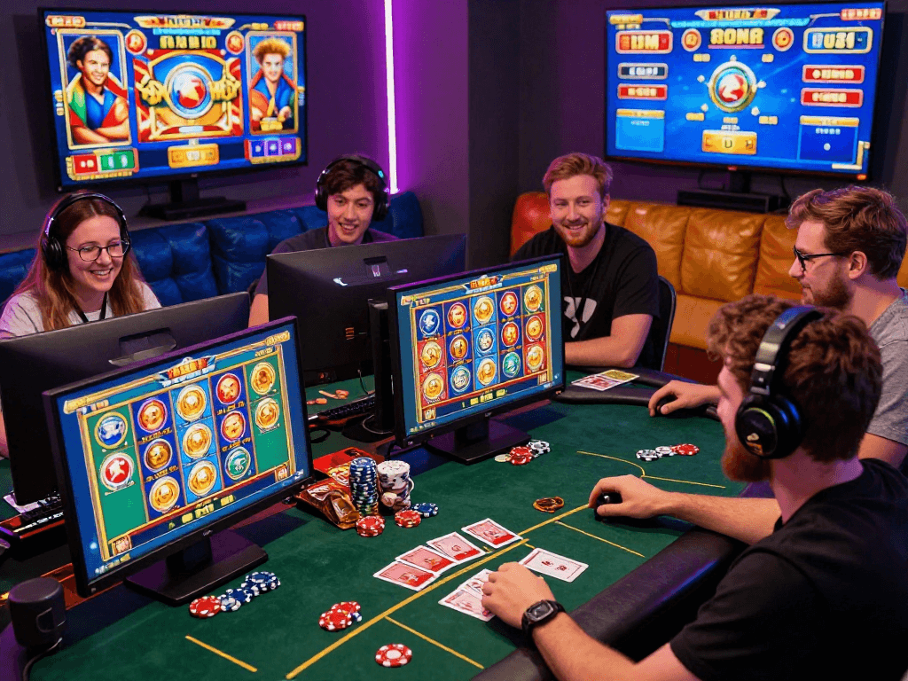 Exciting slot gaming scene showcasing diverse players on situs gacor.