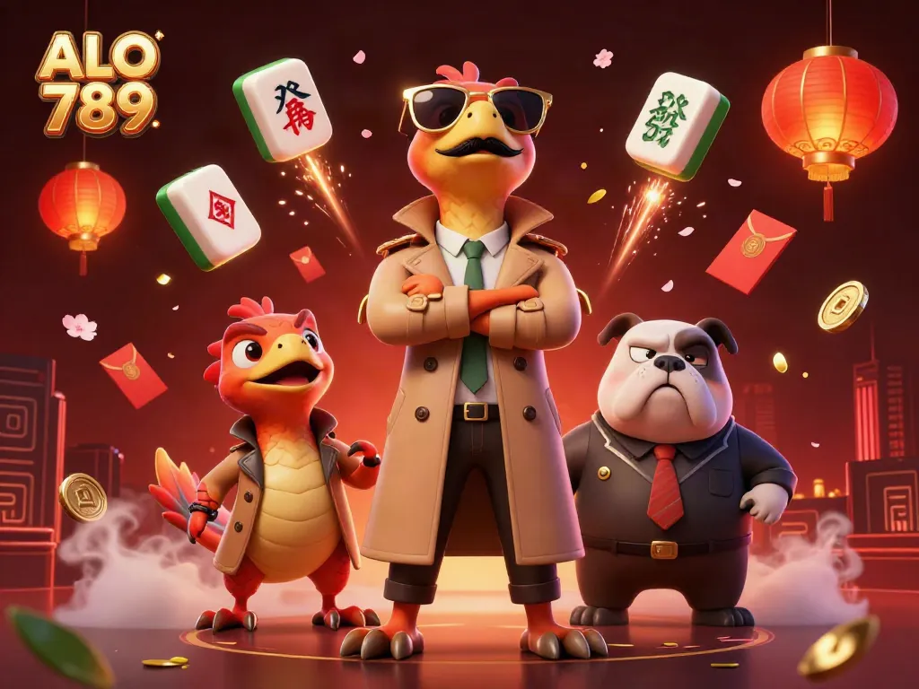 Immerse yourself in ALO 789's vibrant casino scene filled with animated characters and festive elements.