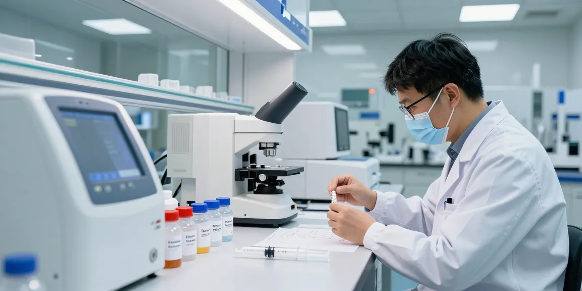 Researcher at swiss chems labs preparing peptides in a state-of-the-art laboratory.