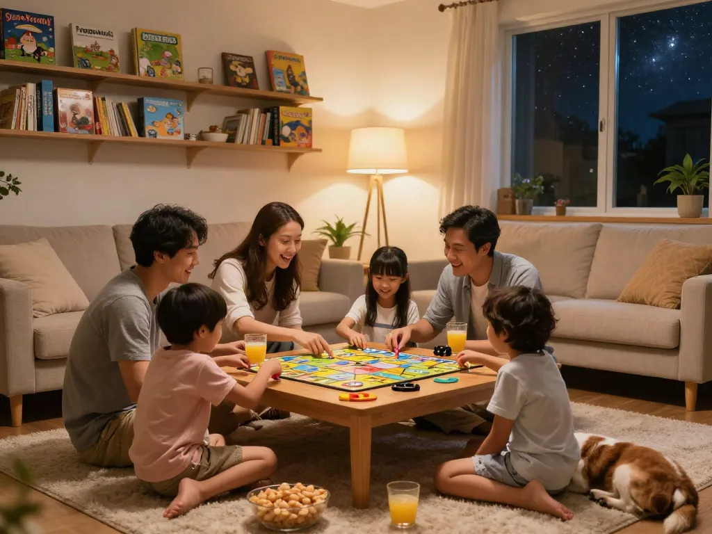 Cialis used in family game night setting, showcasing board games and laughter.