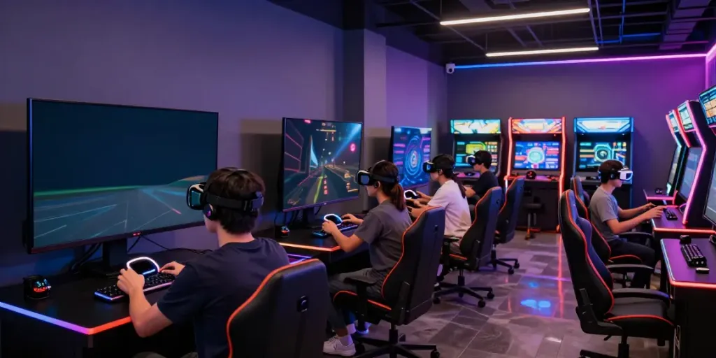 Musang777 5kw dalam lingkungan gim interaktif dengan pemain menggunakan headset VR.