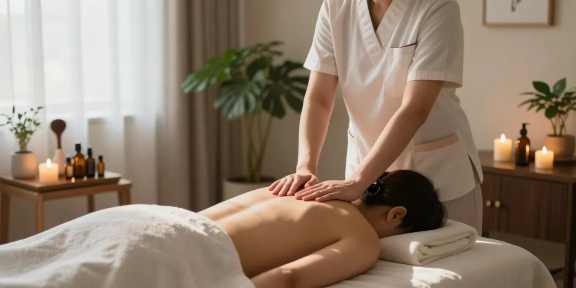신림동출장마사지 being performed in a serene, tranquil setting with professional Korean therapist.