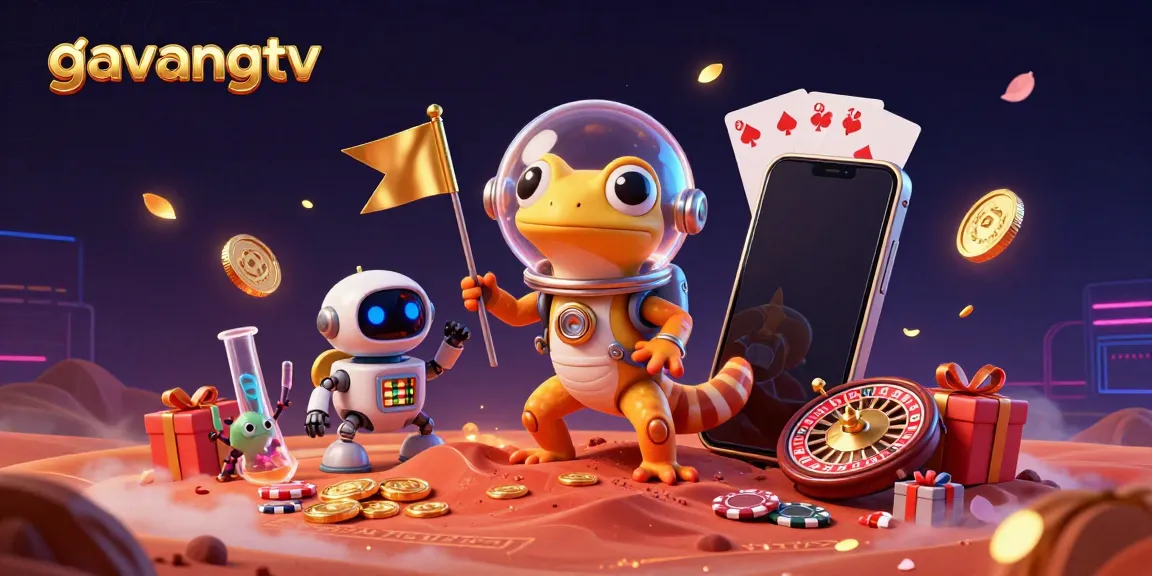 Explore the vibrant online gaming universe of gavangtv featuring a Martian gecko discovering a golden casino.