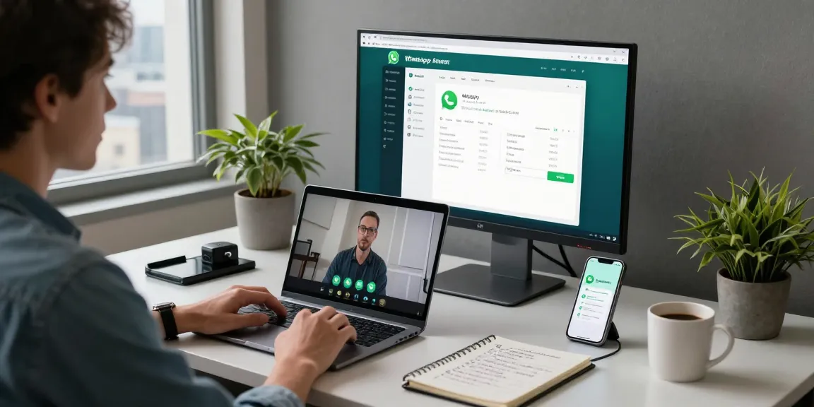 Engaging with WhatsApp網頁版 on a digital workspace, showcasing modern tech setup.
