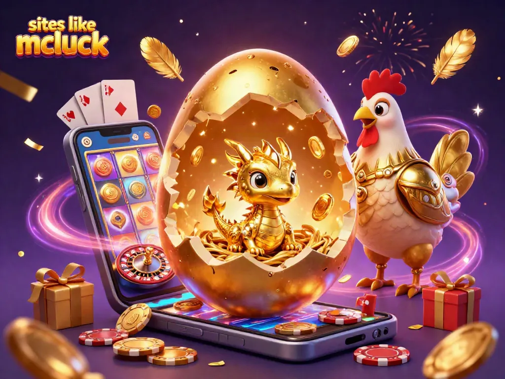 Experience the excitement of sites like mcluck featuring a golden dragon amidst gaming elements.