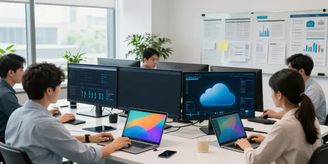IT professionals focusing on azure managed cloud services in a modern collaborative workspace.