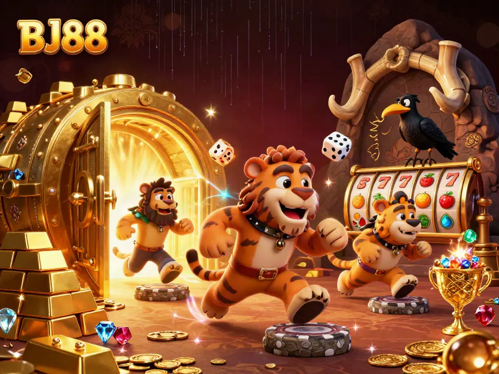 BJ88 delivers thrilling action in a vibrant casino scene, featuring classic slot games and a dynamic environment.