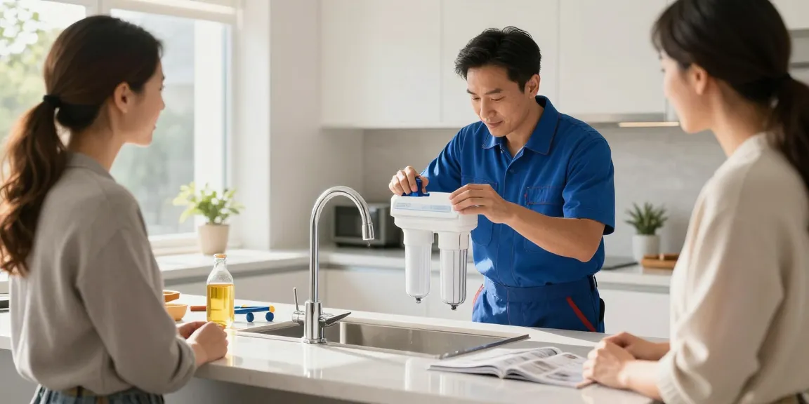 AQUA CREST 7027S Faucet Water Filter installation by trusted professional contractor in a local service setting.
