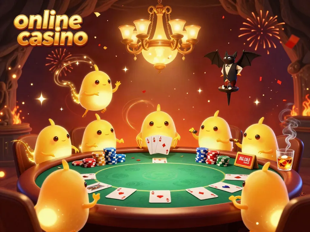 Experience vibrant energy at an online casino with glowworms lighting a cave, showcasing poker moments.