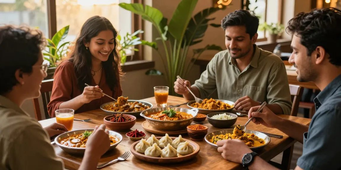 Delicious curry and momo spread at rokok88, inviting atmosphere.