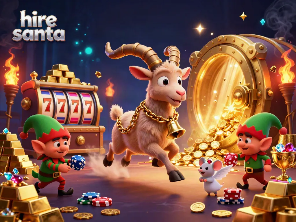 Hire Santa and festive characters engage in a lively casino scene brimming with festive cheer and charm.