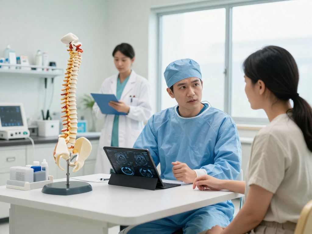 Discussing Bel fıtığı ameliyatı options in a modern healthcare facility